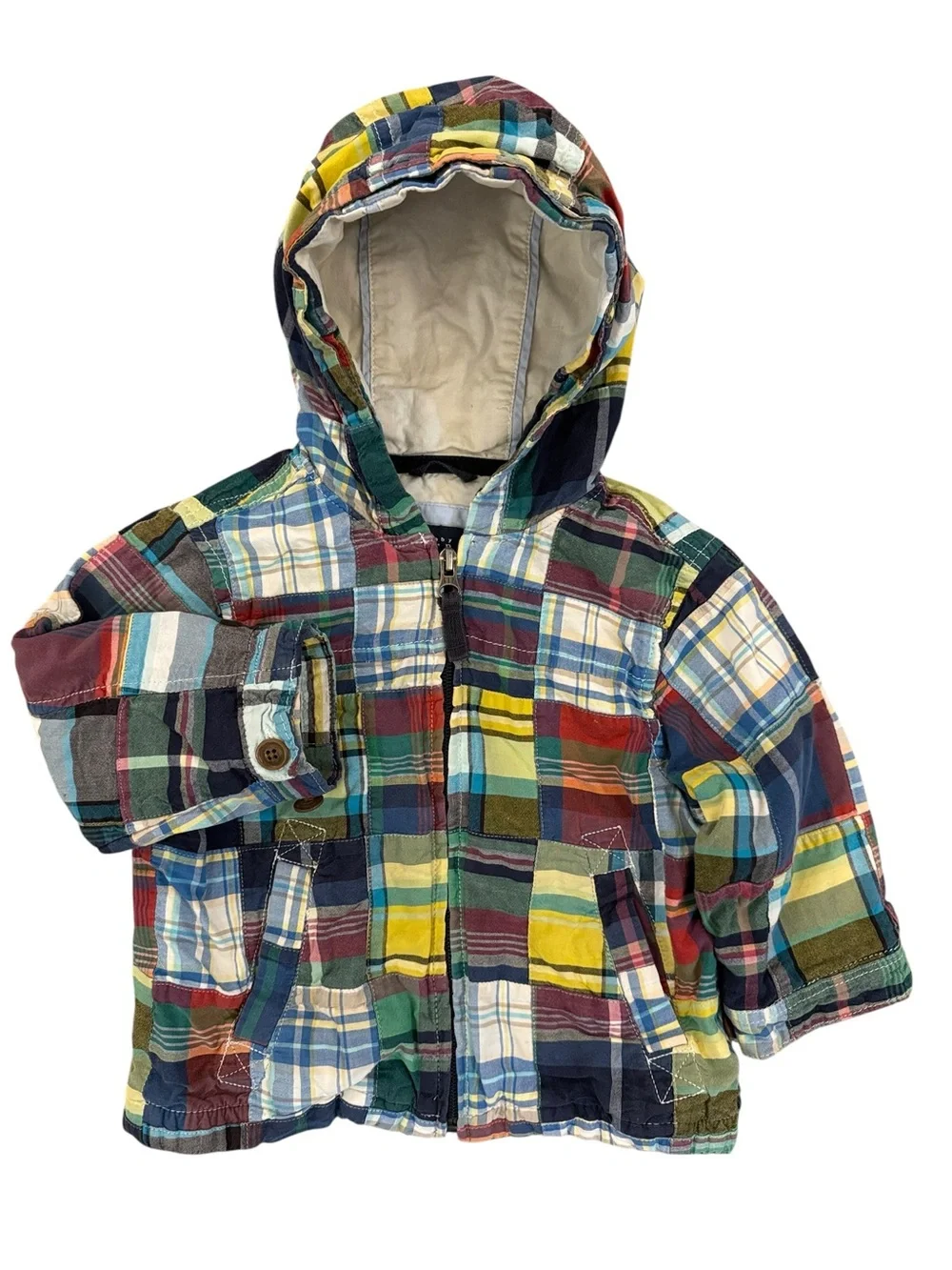 Vintage 2006 Baby Gap Madras Patchwork Hooded Jacket 18-24M Cotton Lined
